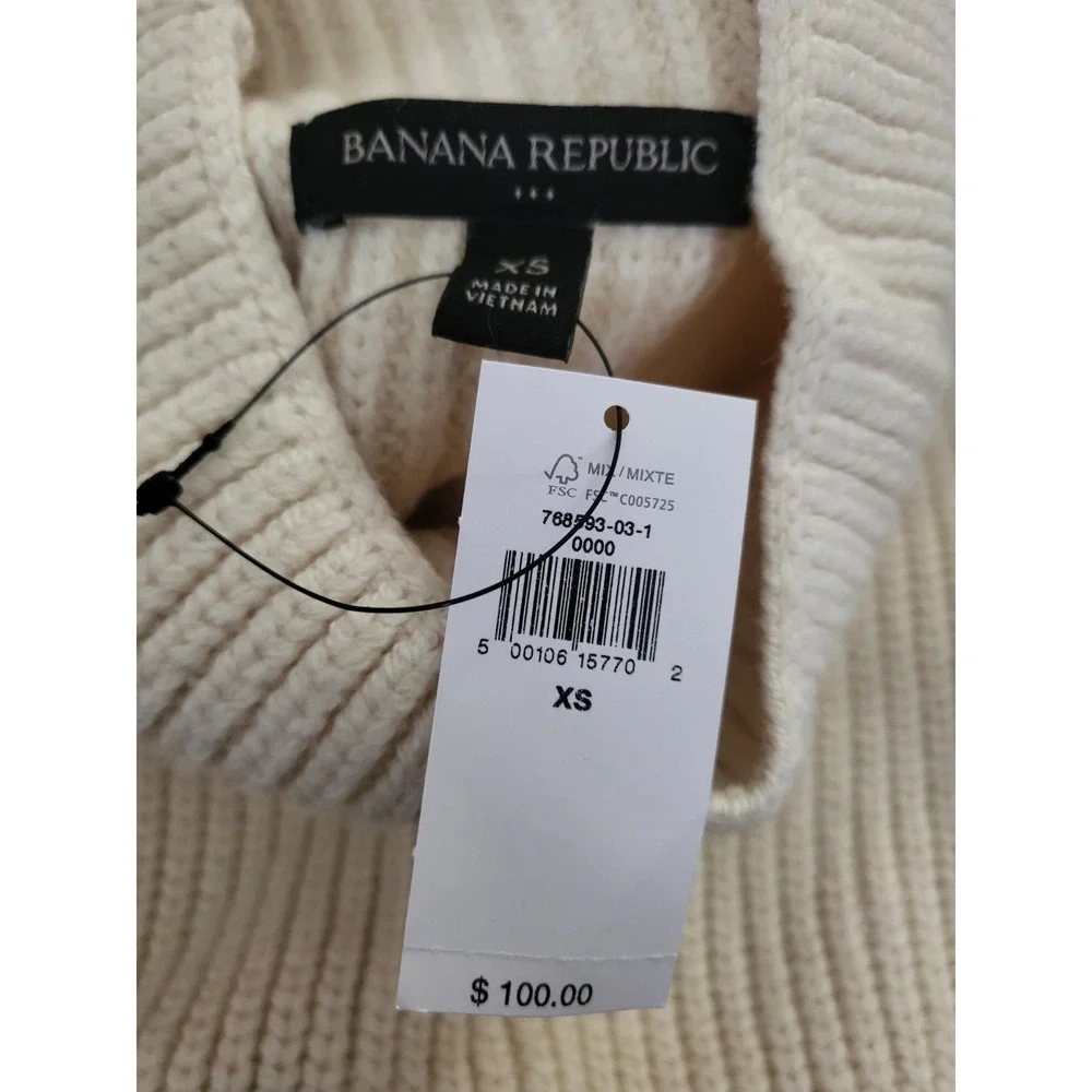 Banana‎ Republic Mock Neck Sleeveless Tunic Sweater Vest White XS Cotton Blend